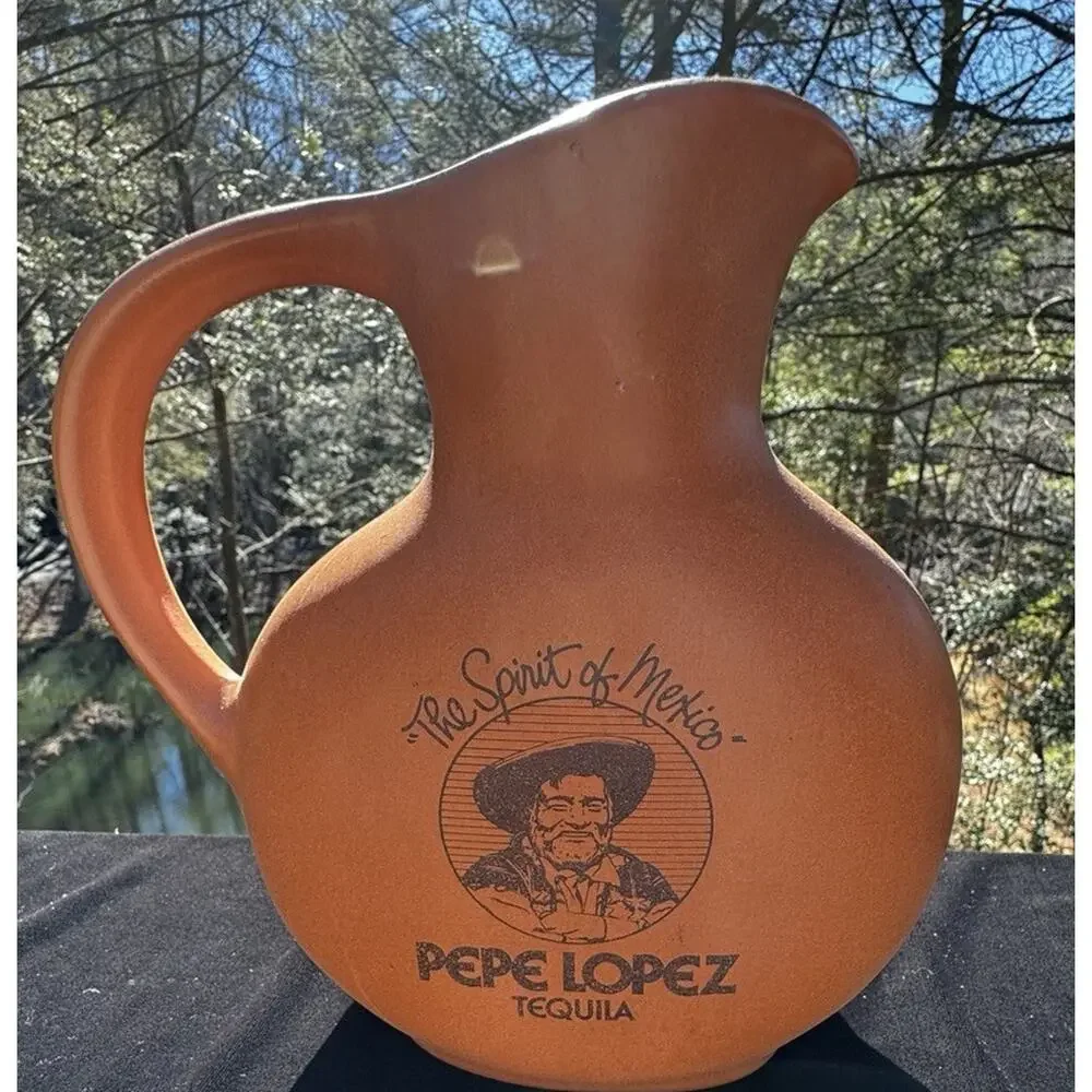 Vintage Pepe Lopez Tequila Clay Ceramic Drink Water Pitcher Spirit of Mexico -A1